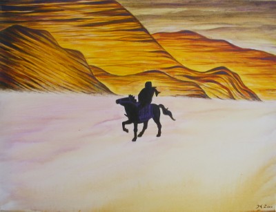 Acrylbild eines Reiters, inspiriert durch ein Trekking im Himalaya